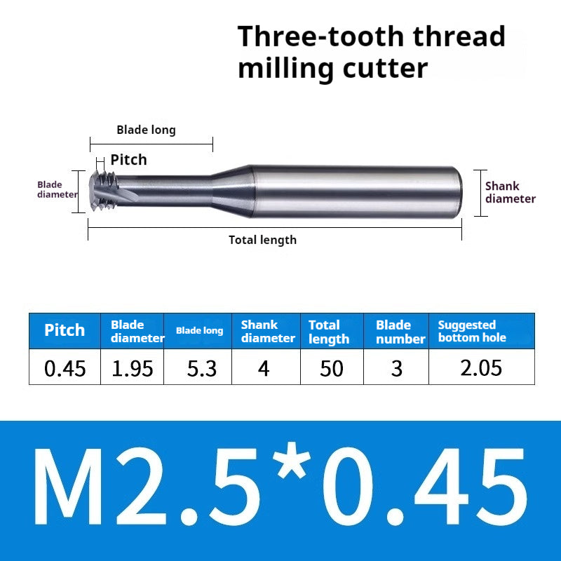 2034-65° three-tooth thread milling cutter, tungsten steel alloy end mill, tooth milling cutter, three-edged coating, M2M3M4M6 CNC cutter Shandong Denso Pricision Tools Co.,Ltd.